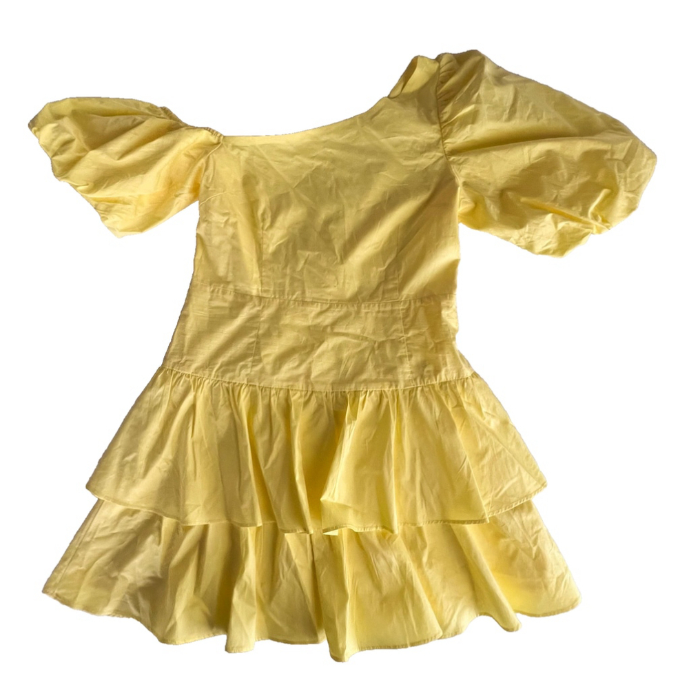 HelloMolly Dress Sz M Yellow Puff Sleeve Tiered Ruffle Mini Cottagecore Babydoll - Picture 3 of 13